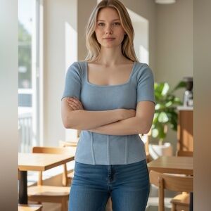 2/$30 Blue Rain ribbed blue  square neck “corset” style too, size M